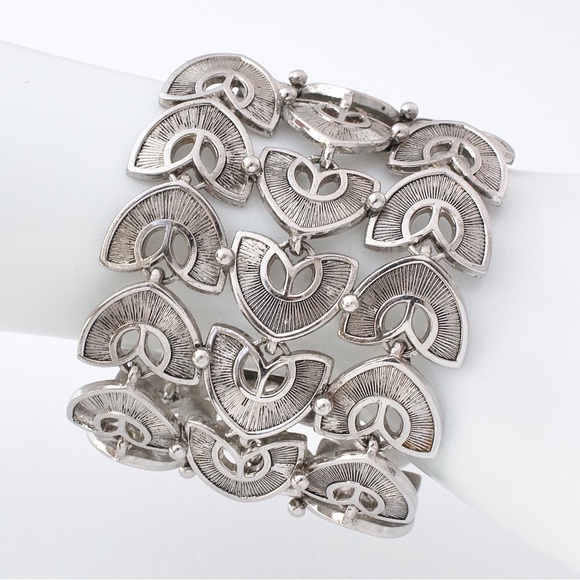 Vintage Marino Silver Tone Link Bracelet Extra Wide Modernist Statement - Picture 1 of 8
